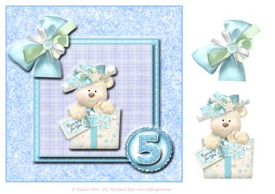 8x8 Blue Birthday Bear 5th Birthday with Decoupage