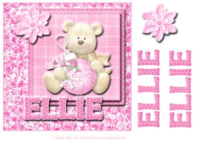8x8 Baby's Christmas Name Card Ellie with Decoupage