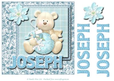 8x8 Baby's Christmas Name Card Joseph with Decoupage