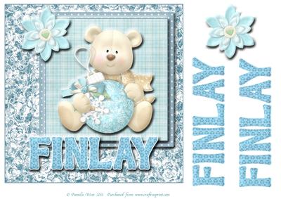 8x8 Baby's Christmas Name Card Finlay with Decoupage