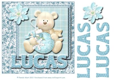 8x8 Baby's Christmas Name Card Lucas with Decoupage