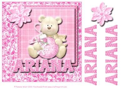 8x8 Baby's Christmas Name Card Ariana with Decoupage