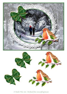 Black and White Christmas with Robin and Bows