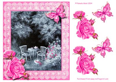 The Shady Corner with Pink Roses Decoupage Sheet