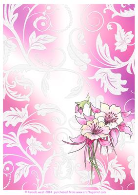 Aquiliegia and Lace Watercolour Background