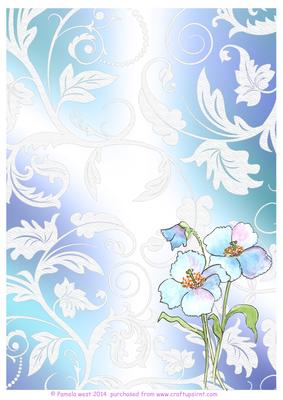 Blue Poppy and Lace Watercolour Backgroundl