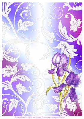 Irises and Lace Watercolour Background