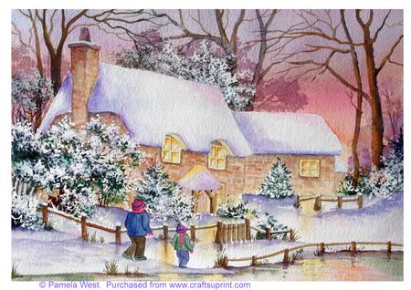 2 Cottages in Snow. Original Watercolour Painting