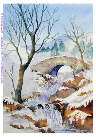 Bridge in Snow. Original Watercolour Paintings