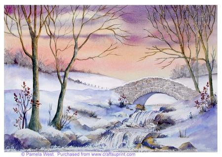 Waterfall at Sunset. Original Watercolour Painting
