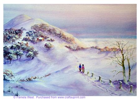Malvern Hills in Snow Watercolour Painting