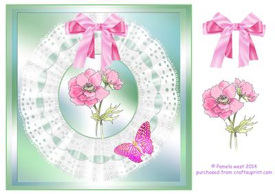 Doily Card with Anemone, Butterfly and Bows