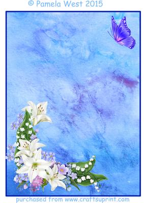 Blue Background with Lilies and Butterflies