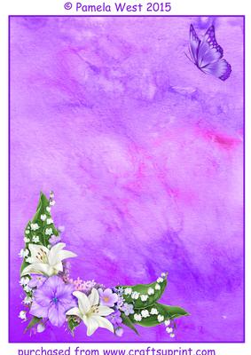 Lilac Background with Lilies and Butterfly