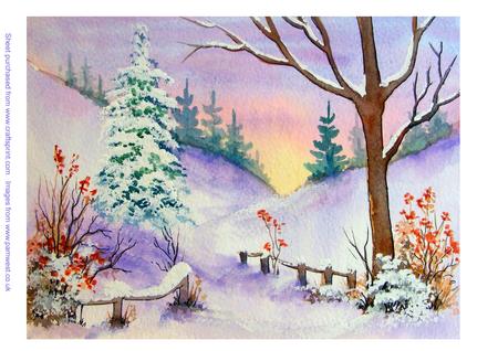 Original Watercolour Painting Winter Sunset 2