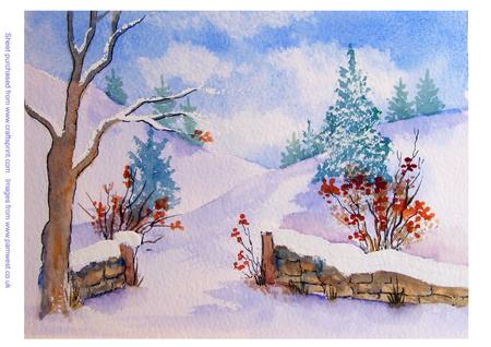 Original Watercolour Painting Blue Sky in Winter