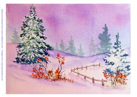 Original Watercolour Painting Pink Winter 2