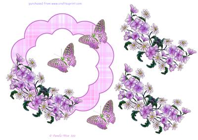 Lilac Field Flowers and Butterflies Frame