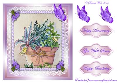 Herb Pot and Butterflies Decoupage Sheet