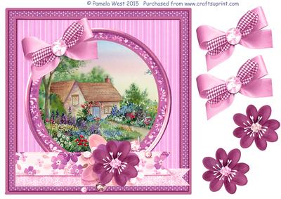 8x8 Country Cottage with Bows and Floral Decoupage