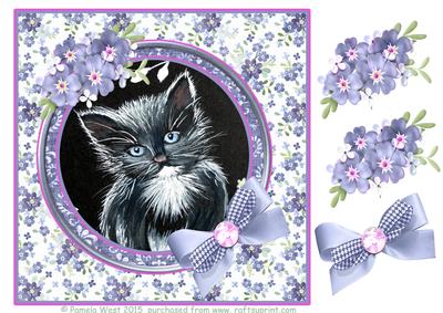 Black and White Kitten with Decoupage