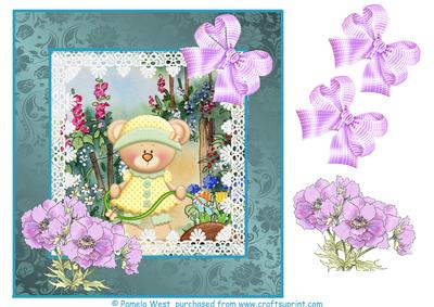 Bear Watering the Garden with Decoupage