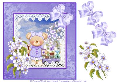 Katie in Her Garden. Decoupage Sheet with Flowers and Bows