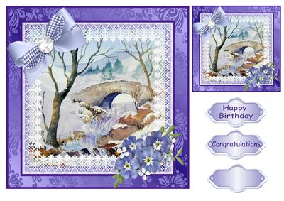 8x8 Waterfall with Bridge. Decoupage with Sentiments