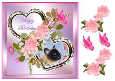 Cat in Frame Card with Floral Decoupage