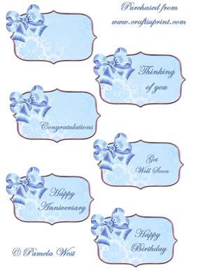 Blue Damask Sentiment Tags