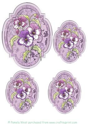 Purple Pansies Toppers/tags