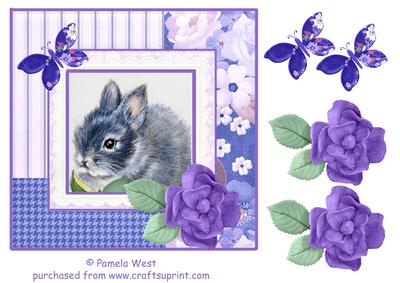 8x8 Cute Rabbit with Roses and Butterflies Decoupage
