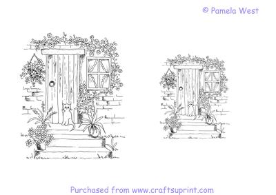 Cat by the Cottage Door Digital Stamps