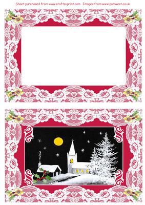 Winter Snowscene with Lace Border and Winter Rose