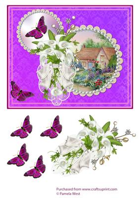 Cottage, Lilies and Butterflies Decoupage Sheet