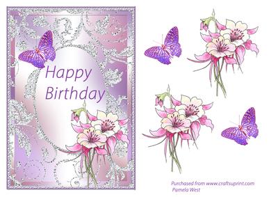 Aquilegia and Butterfly Birthday Card Front