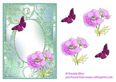 Anemone and Butterfly, Decoupage Card Front