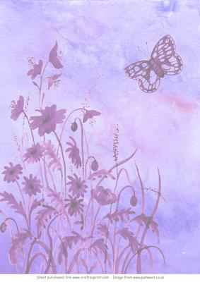 Purple Flowers and Butterfly Watercolour Vellum