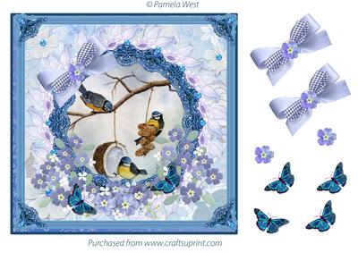 Bluetits, Butterflies and Forget Me Nots, Decoupage Topper