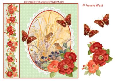 Field Mice, Butterflies and Poppies Decoupage Topper