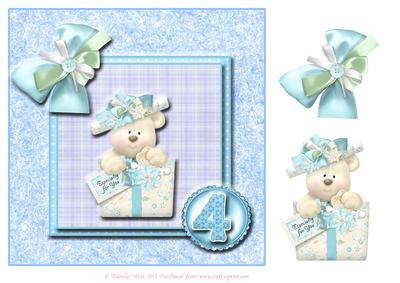 8x8blue Birthday Bear 4th Birthday Decoupage Topper