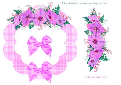 Pink Check Frame with Pink Flower Decoupage