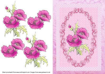 Pink Poppy Decoupage Card