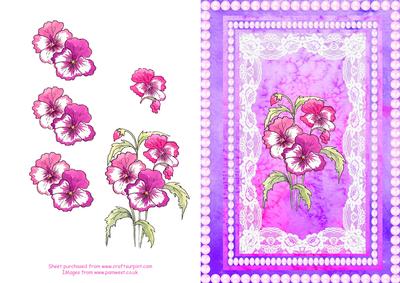 Pink Pansies Decoupage Card with Lace and Pearls