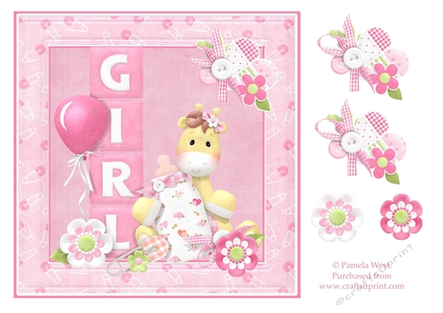 Baby Girl Giraffe Topper with Decoupage