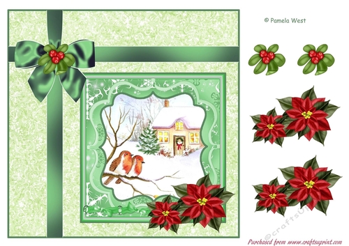 2 Robins 8x8 card topper with Poinsettia decoupage