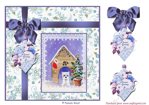 A Westie Christmas 8x8 card with decoupage