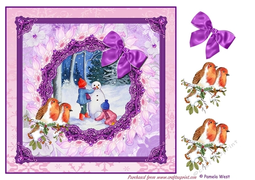 Building a snowman 8x8 card topper with decoupage