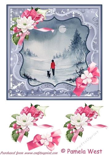 Moonlit walk. 8x8 card topper with decoupage