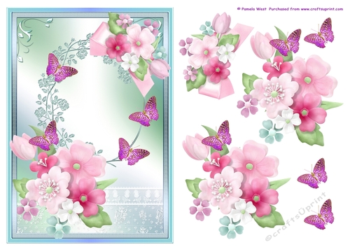 Flowers and butterflies card topper